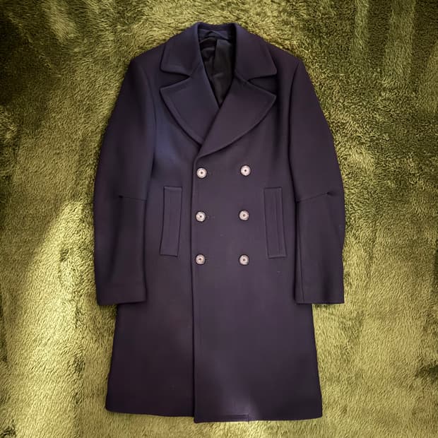 [S] 앤드뮐미스터 더블 브레스티드 플리츠 디테일 울 비스코스 코트