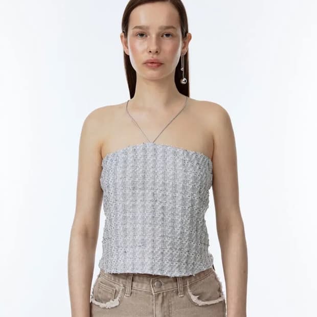 소프트 서울 트위드 홀터넥 탑