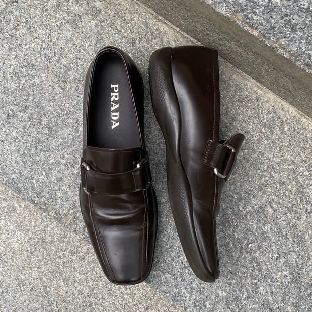 Prada 00s square toe buckle loafer