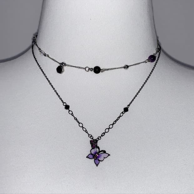 빈티지 안나수이 퍼플 나비 목걸이 + 레이어드용 목걸이 세트
