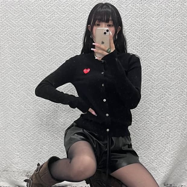 꼼데가르송 빈티지 캐주얼 키치 슬림핏 하트와펜 울 가디건 M C12499