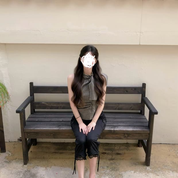 무드베이스먼트 체트 타이 홀터 블라우스 빈티지 나시 아카이브 체크 나시