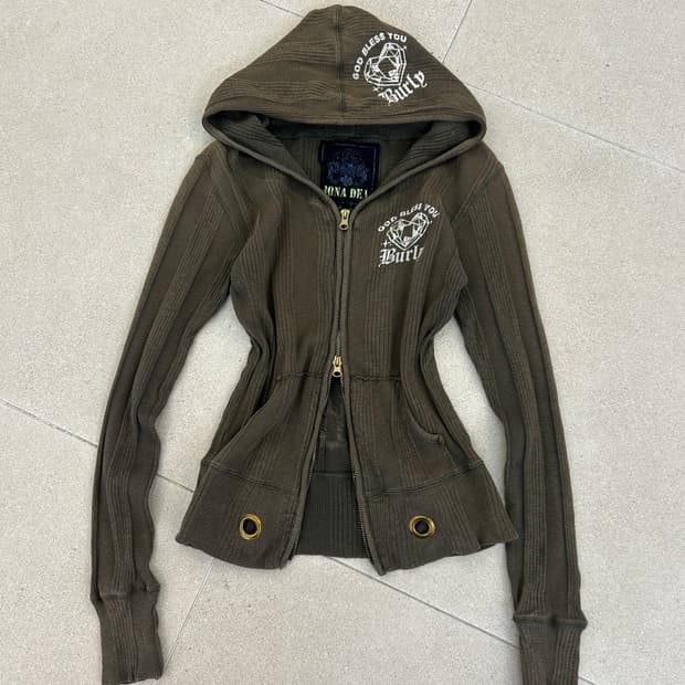 y2k 카키 골지 후드집업