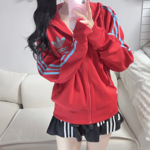 아디다스 아방 후드플락 레드 스카이블루 후드집업 s