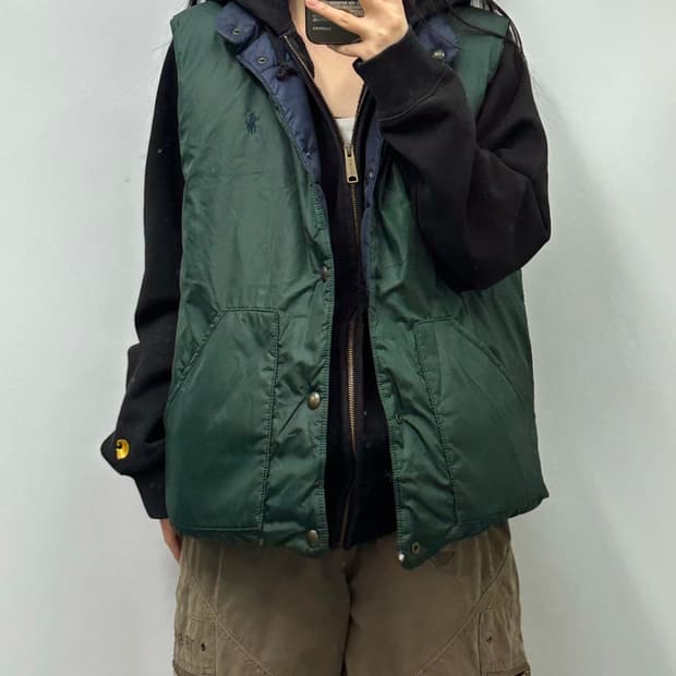 폴로 랄프로렌 네이비 카키 리버시블 조끼 패딩