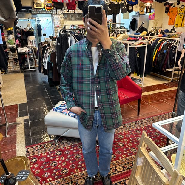 90s 폴로 랄프로렌 블레이크핏 빈티지 타탄체크 셔츠 L