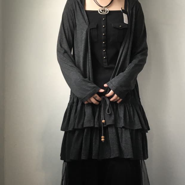 Frill point hood open cardigan