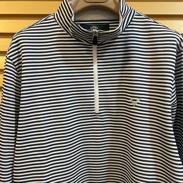 캘러웨이 남성 블랙 스트라이프 반집업티셔츠 골프긴팔티셔츠