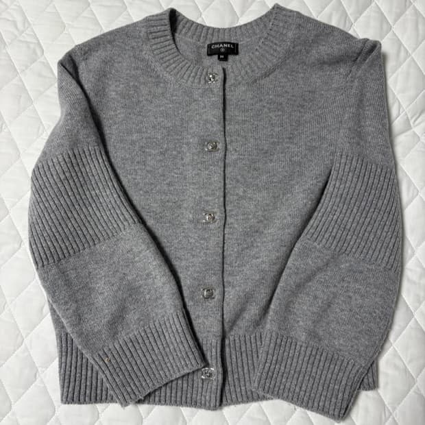 샤넬 턴락 가디건 그레이 36