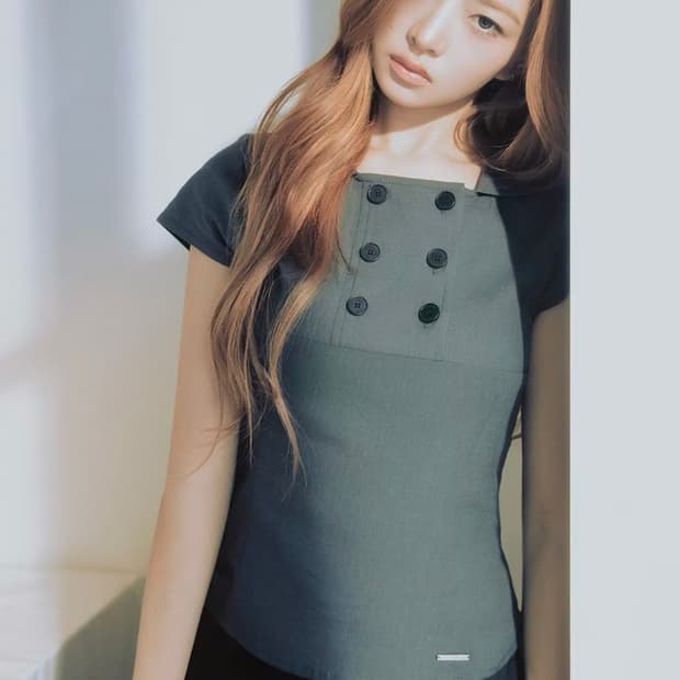  미세키서울 Double button shirts top CHARCOA