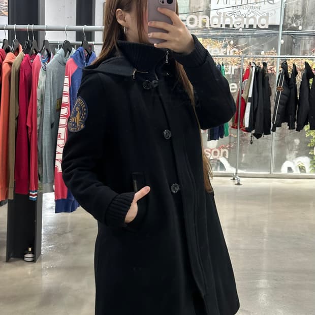 히스테릭글래머 히스걸 하이넥 사선버튼 슬릿 울 코트