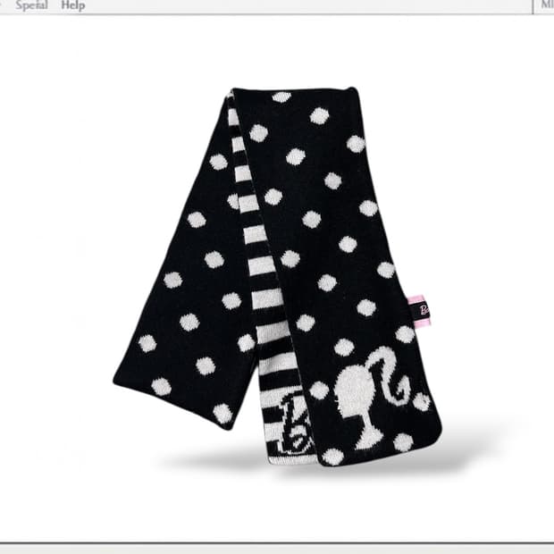 jp vintage 바비 스트라이프 도트 리버시블 머플러