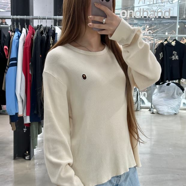 베이프 자수사루 와플 롱슬리브