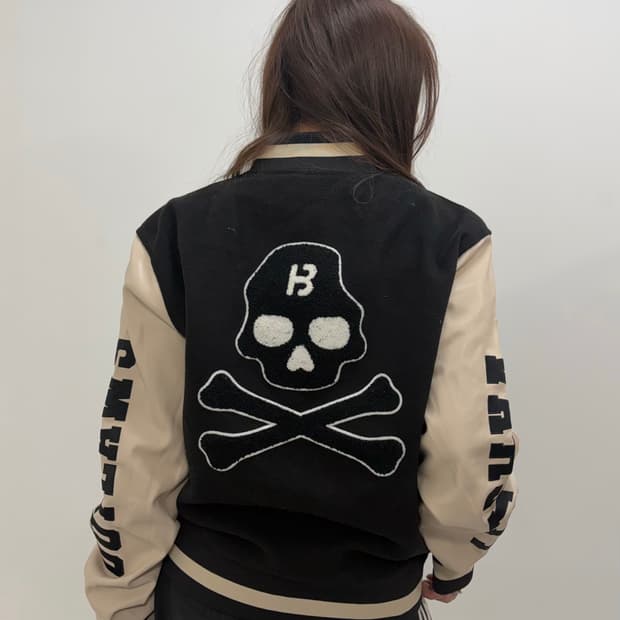 90s 빈티지 스컬패치 레더 바시티 jk