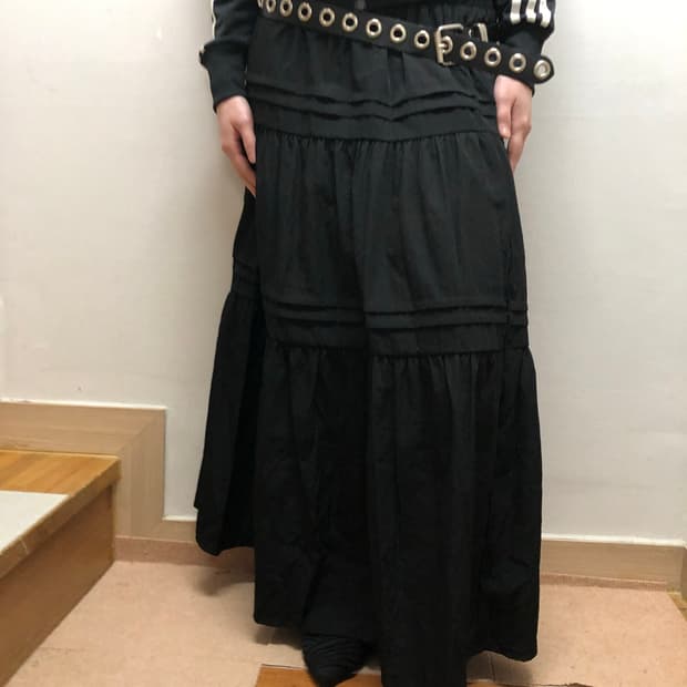 빈티지 블랙 프릴 롱 스커트