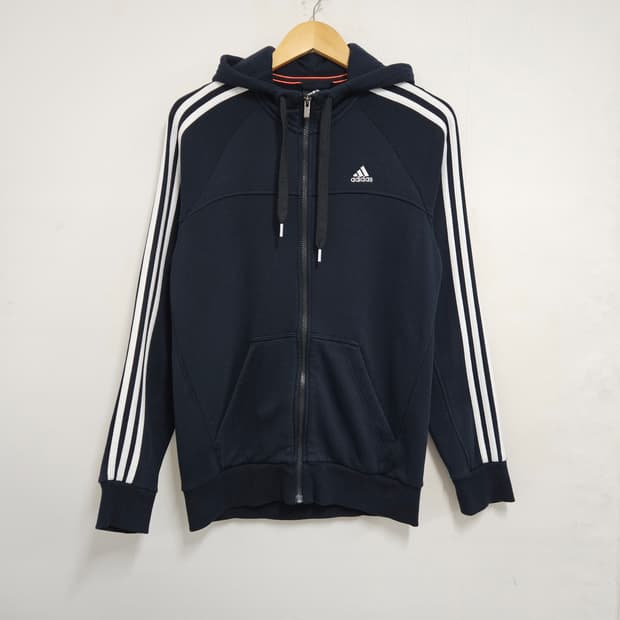 95 아디다스 삼선 기모 후드집업 네이비
