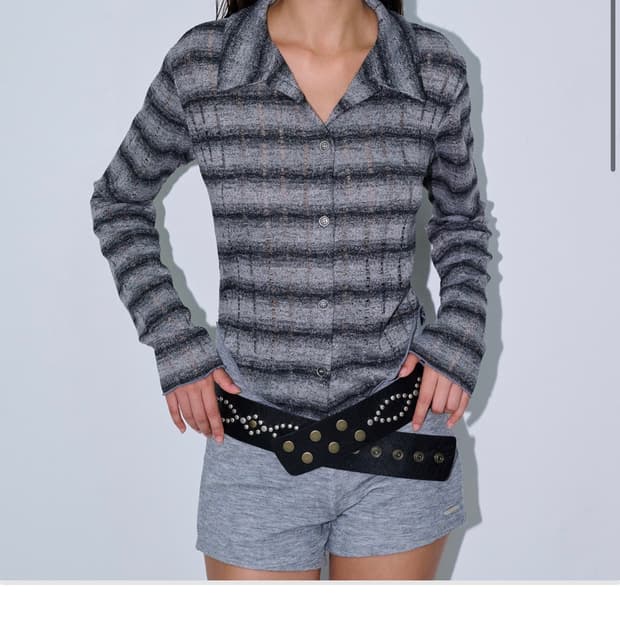 폴리수엠 Polyssoem 그런지 스트라이프 셔츠 그레이