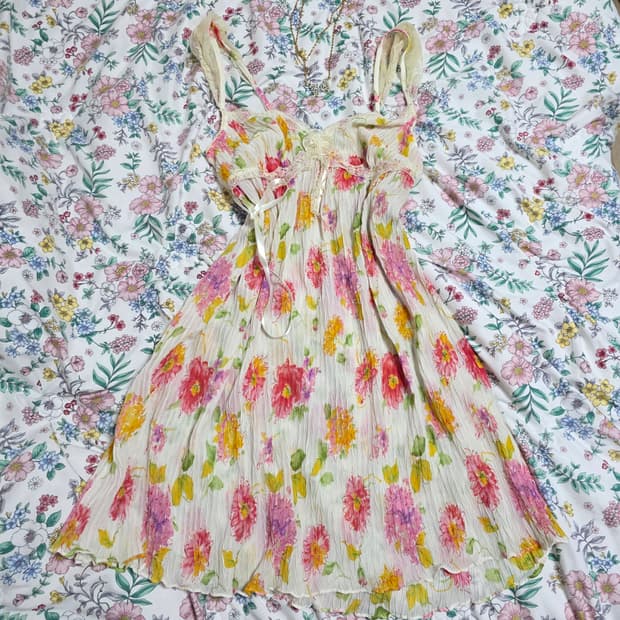 비너스빈티지)플로럴 로맨틱 히메갸루st 레이스 쉬폰 시스루 슬립원피스