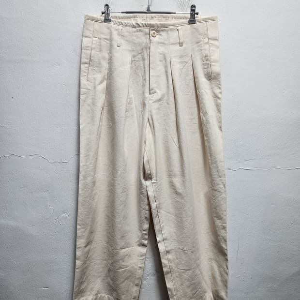 SPUSH 아이보리 투턱 와이드 면바지