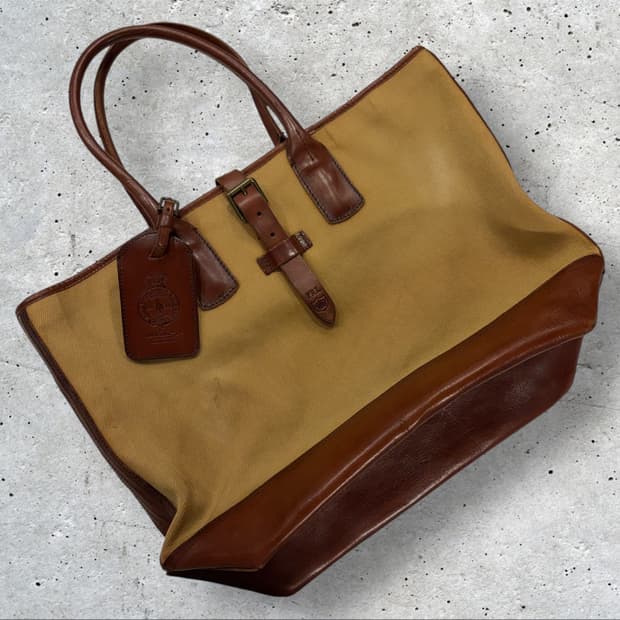 폴로 랄프로렌 캔버스 레더 토트백