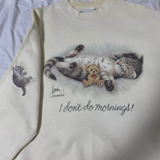 90s usa 리 헤비웨이트 캣 프린트 스웨트셔츠