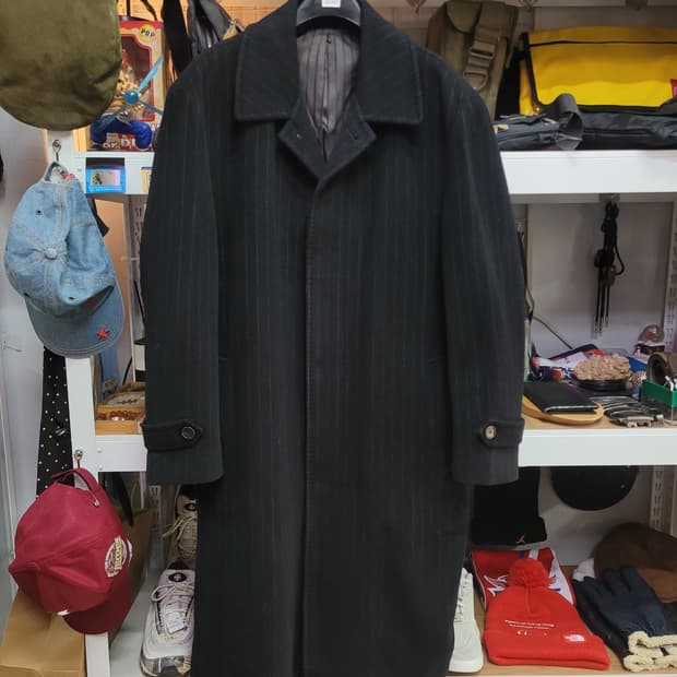 PARKLAND 파크랜드 블랙 스트라이프 롱 코트 모직 캐시미어