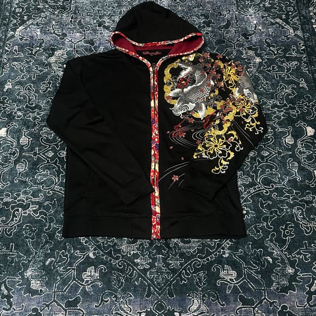 오리엔탈 드래곤 잉어 자수 후드집업