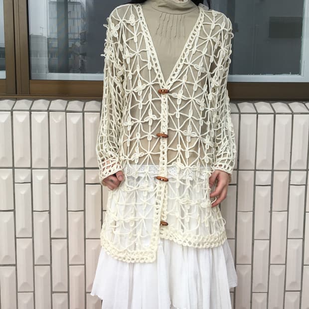 Duffel button net cardigan