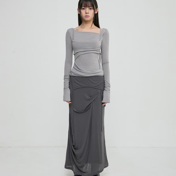 [새상품/사진O]플레어업 드레이프 롱스커트(dark gray)