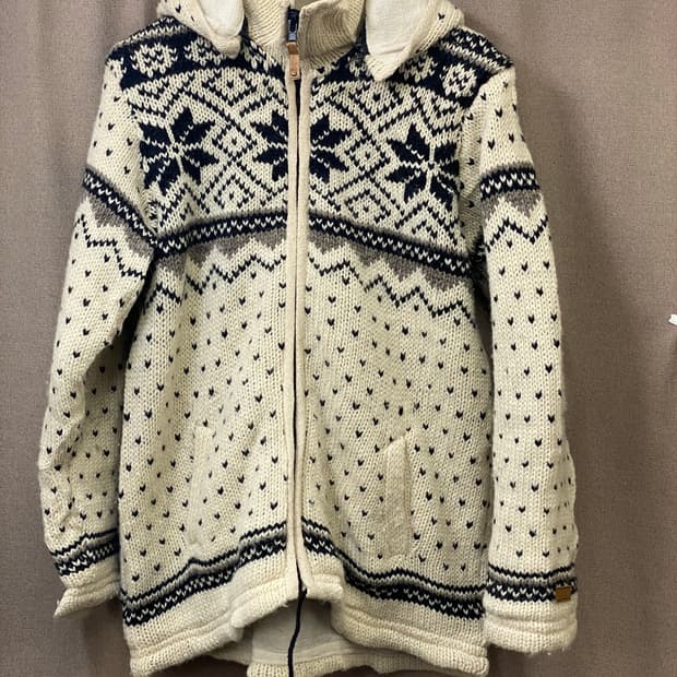 빈티지 헤비 니트 후드 집업 