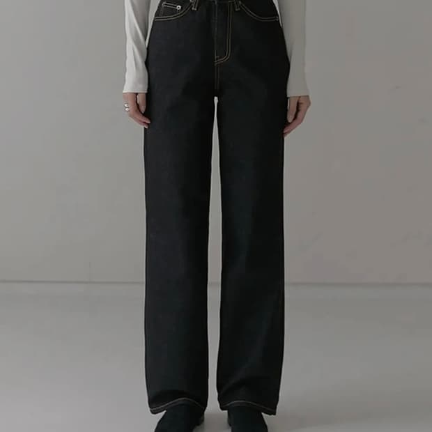 밀리언코르 9306 셀비지 논이염 블랙 세미와이드 데님