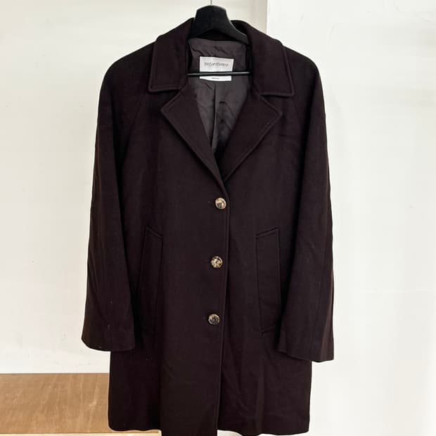 이브 생 로랑 브라운 싱글 브레스트 코트