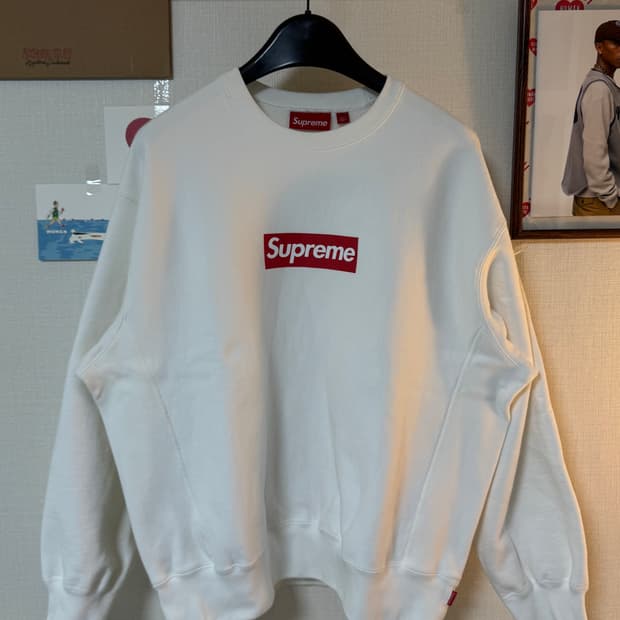 (M)슈프림 워시드 박스로고 크루넥 화이트 - 25SS