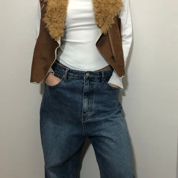 빈티지 브라운 퍼 베스트