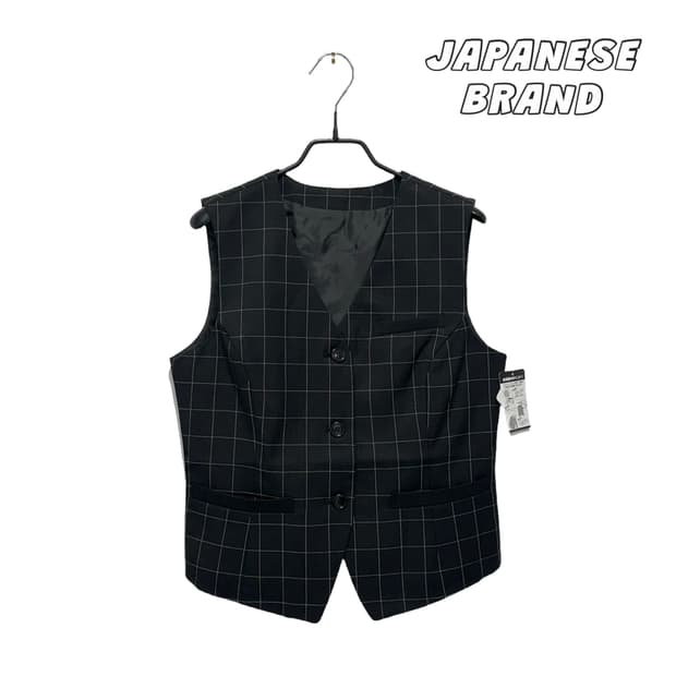 Japanese vintage 블랙 체크 베스트 조끼 자켓 (새상품)