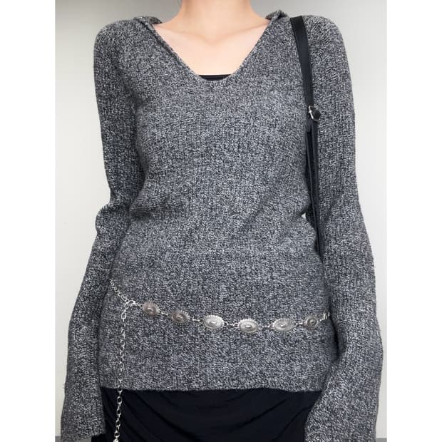 빈티지 그레이 니트 후드티