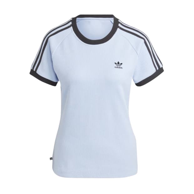 아디다스 삼선 슬림 티셔츠 블루 던