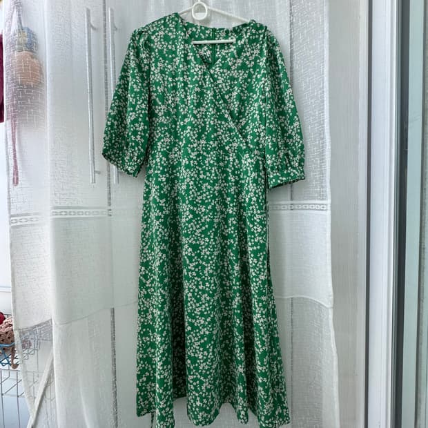그린 플라워패턴 반팔 롱원피스 S