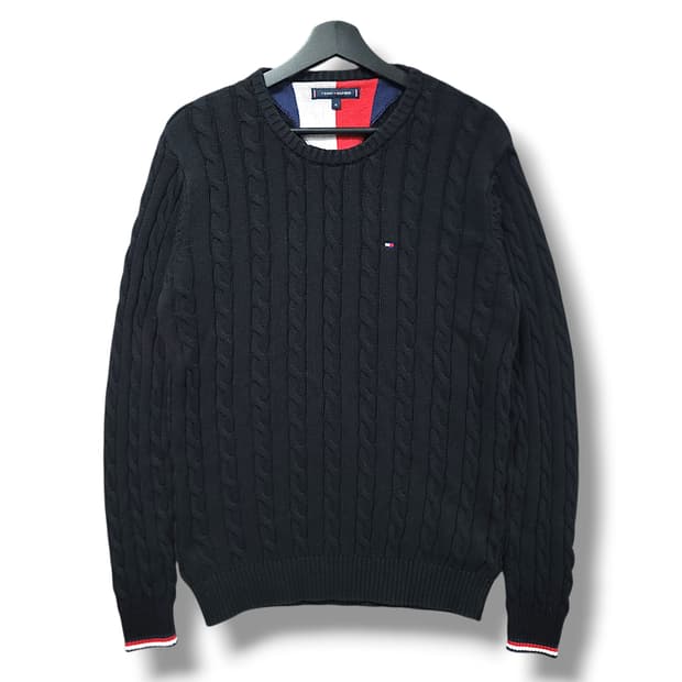[XL] 타미힐피거 블랙 클래식 케이블 니트