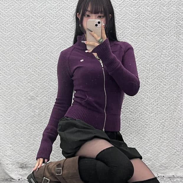 폴로 랄프로렌 빈티지 90s 딥퍼플 포도맛 슬림핏 가디건 S C10592