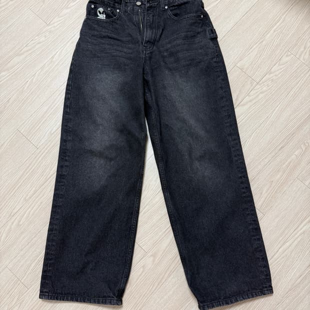 (1사이즈) 후드후드 hd체인 자수 데님 팬츠 블랙