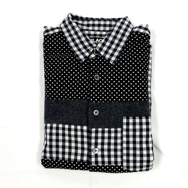 꼼데가르송 블랙 패치워크 깅엄 도트 셔츠 s