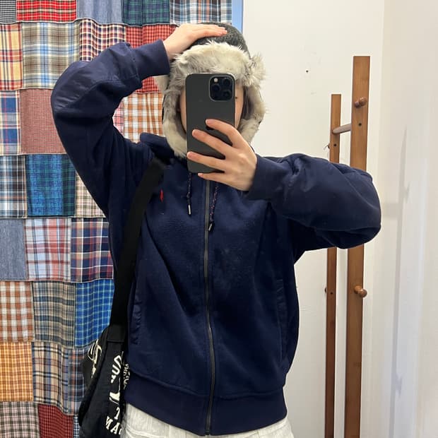 폴로 네이비 플리스 후드집업