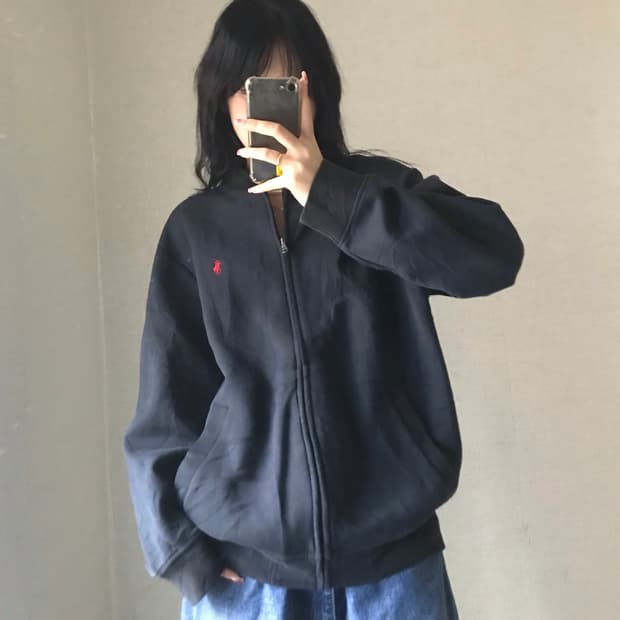 폴로 블랙 레드 오버핏 집업