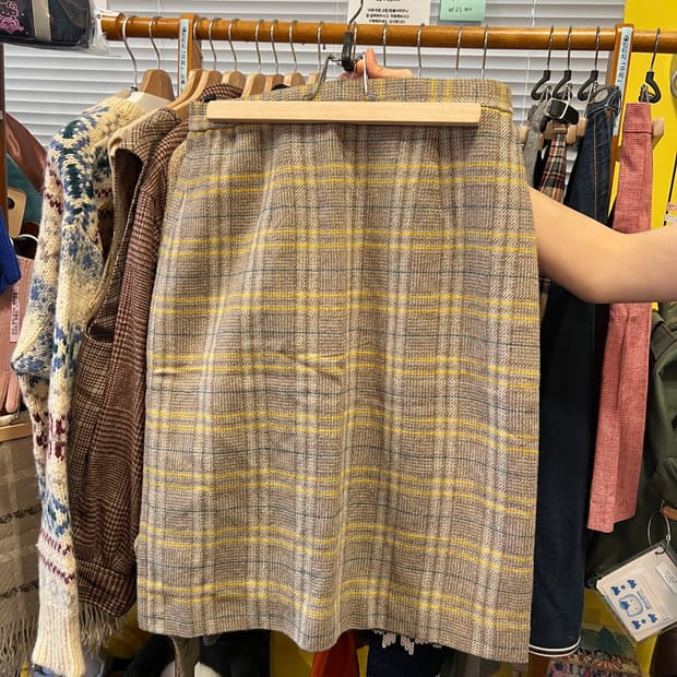 [Japanese Vintage] 울 체크 미디 스커트