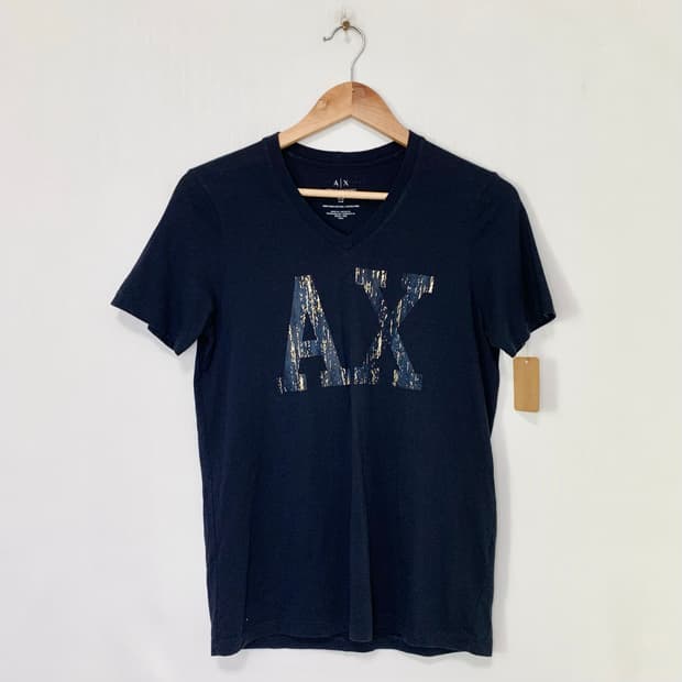 AX 아르마니익스체인지 브이넥빅로고프린팅 슬림반팔티셔츠 네이비 남성XS