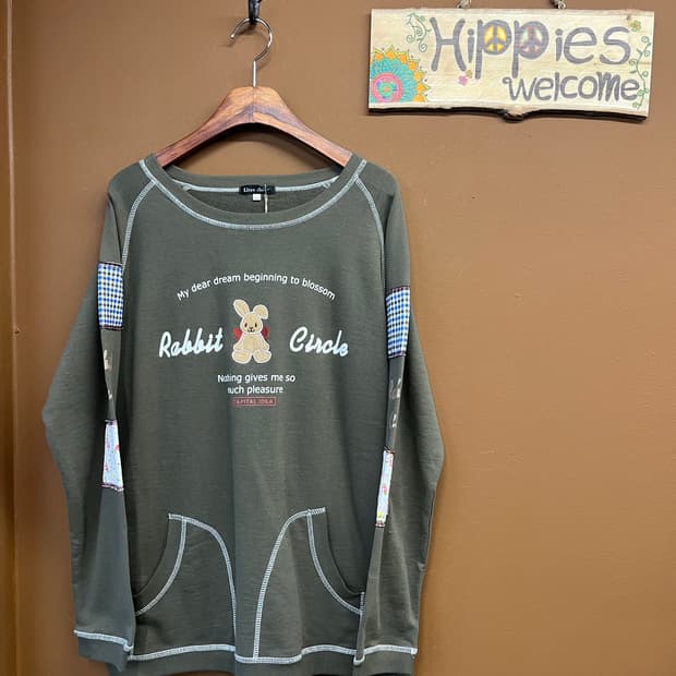 일본 빈티지 패치포인트 카키 맨투맨