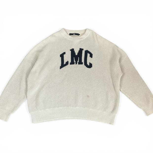 LMC 베이지 빅로고 와플 니트