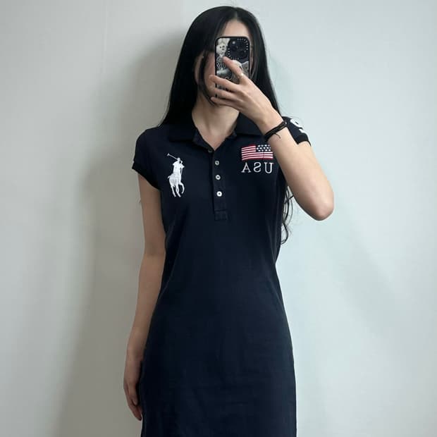 폴로 랄프로렌 빅포니 성조기 반팔 카라 원피스