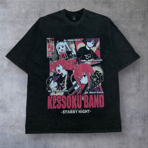 봇치더락 밴드 프린팅 피그먼트 반팔티